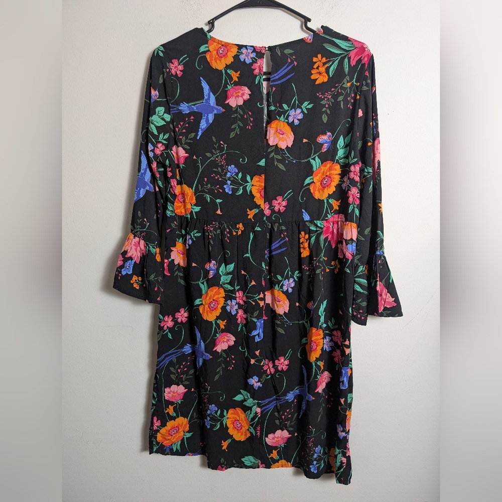 Old Navy Dark Floral Dress Ruffle Bell Sleeve Whimsy Goth Sz S